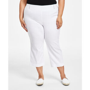 JM Collection Plus Size 1X White Tummy Control Pull On Capri Dress Pants NWT
